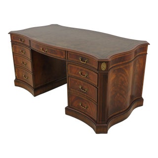 Maitland Smith 3 Part Mahogany Leather Top Executive Desk For Sale