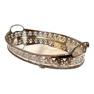 Vintage Sheffield Silver Oval Footed Gallery Tray For Sale