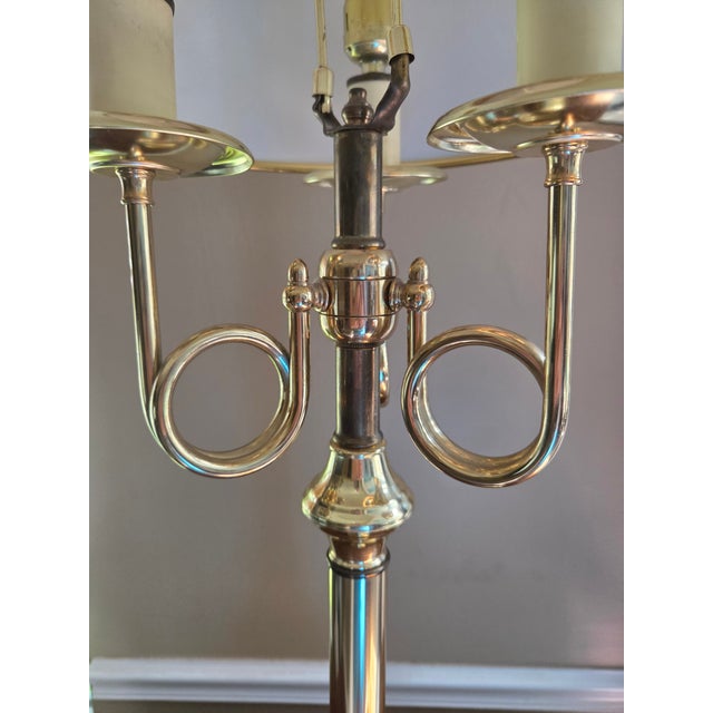 Vintage Brass Bouillotte Horn 3-Arm Lamp For Sale - Image 12 of 13