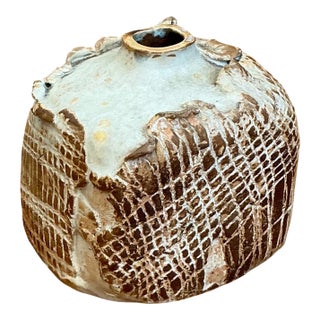 Vintage Textured Studio Pottery Vase For Sale