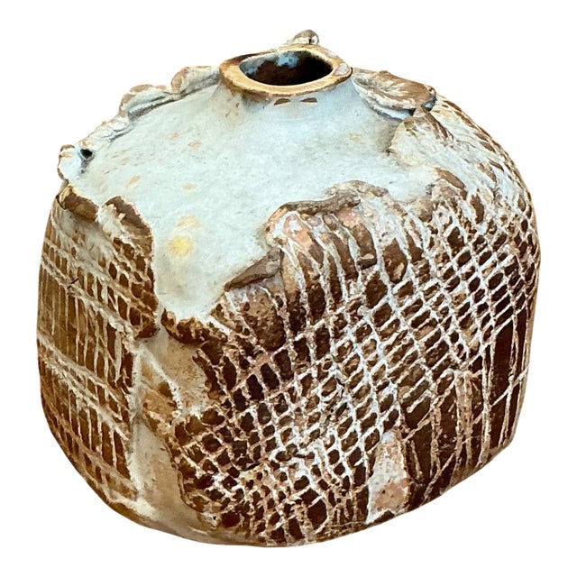 Vintage Textured Studio Pottery Vase For Sale