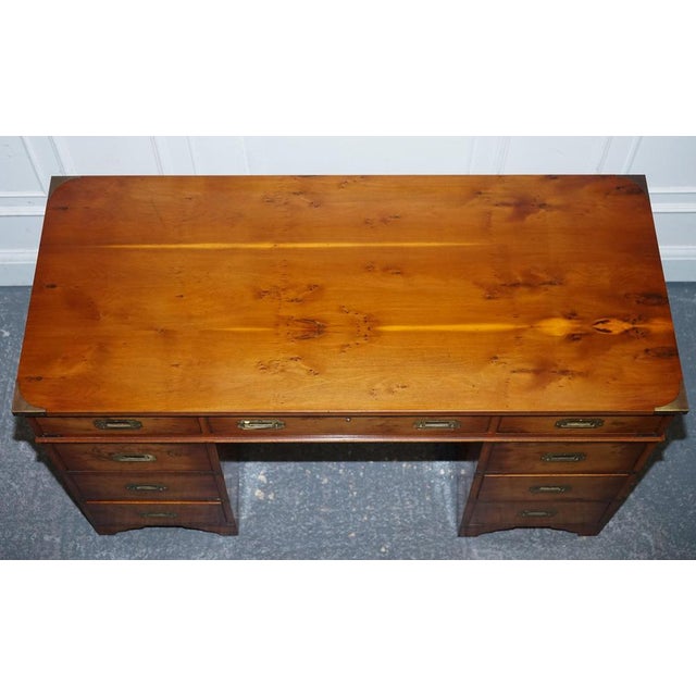 Vintage Military Campaign Twin Pedestal Desk in Yew Wood For Sale - Image 10 of 18