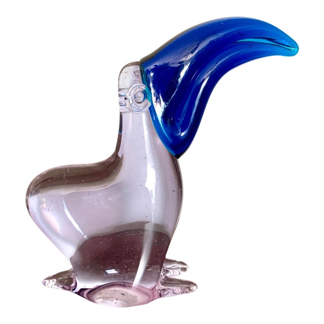 Purple and Cobalt Blue Mouth Blown Art Glass Pelican Figurine For Sale