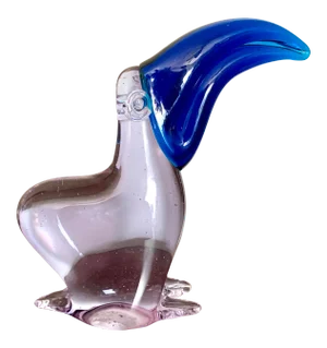 Purple and Cobalt Blue Mouth Blown Art Glass Pelican Figurine