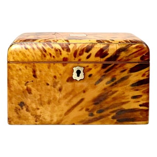 19th Century English Faux Tortoiseshell Tea Caddy For Sale