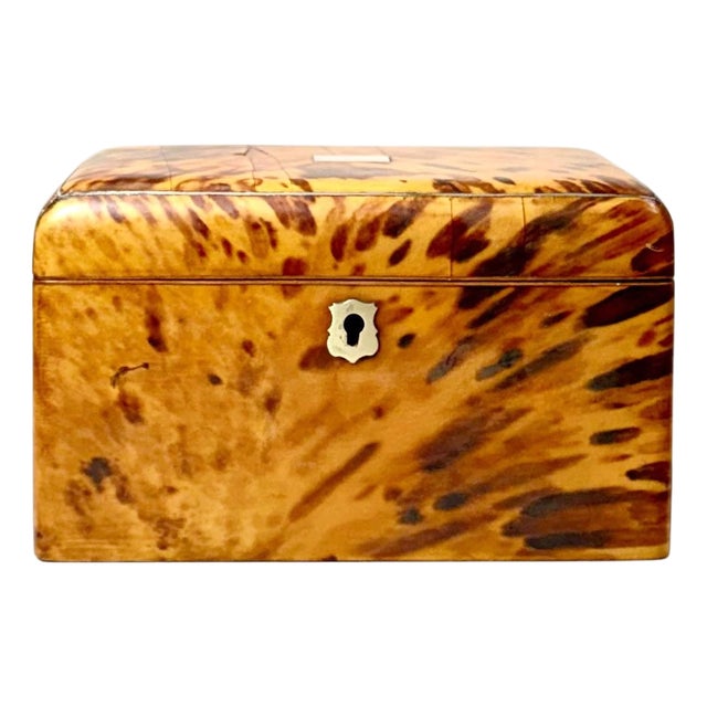19th Century English Faux Tortoiseshell Tea Caddy For Sale