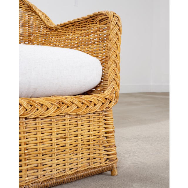 Mid 20th Century Pair of Organic Modern Rattan Wicker Lounge Armchairs For Sale - Image 5 of 18