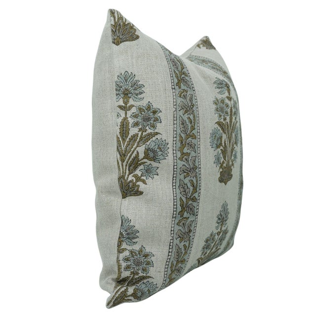 Art Deco Indoor Pillow Covers Hand Block Printed Thick Linen 24x24 Inch- Morpankh Border For Sale - Image 3 of 5