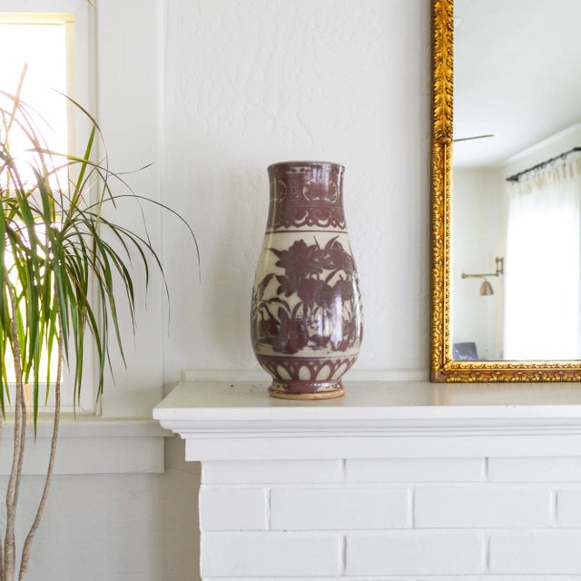 Large Early 20th Century Ming Style Vase With Mauve Cranes and Lotus Flowers For Sale - Image 9 of 11