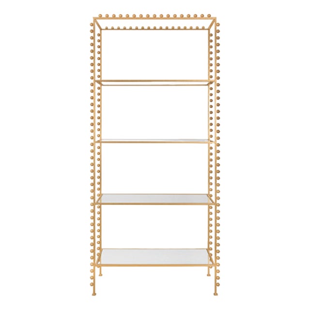 Matthew Izzo Home Goldie Gold Leaf Ball Lined Etagere With Four Clear Glass Shelves For Sale