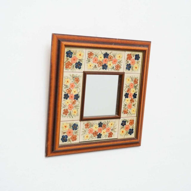 Mid-Century Modern Wood and Ceramic Mirror, 1970s For Sale - Image 13 of 15