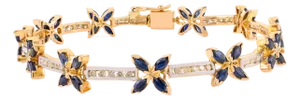 Vintage Inspired 5.25Ct Sapphire & Diamond Floral Tennis Bracelet in 18k Two Tone Gold
