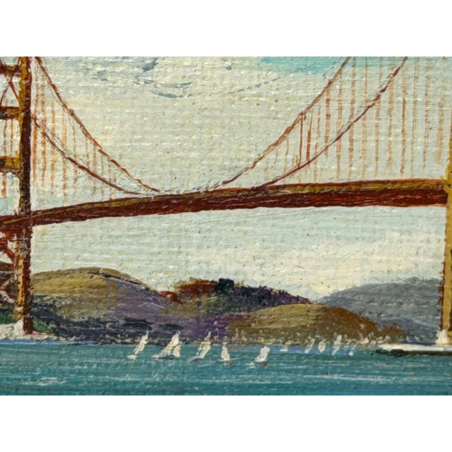 American Vintage California Golden Gate Bridge Miniature Oil Painting by Jean Bowler, C. 1980 For Sale - Image 3 of 18