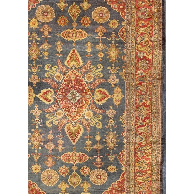 Antique Zeigler Sultanabad Rug With Medallion Design in Blue & Rust Red For Sale - Image 4 of 13