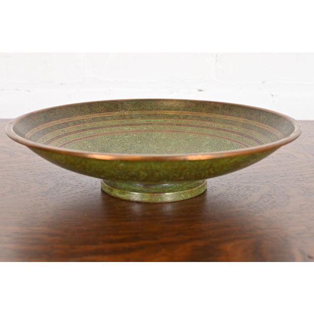 Carl Sorensen Art Deco Verdigris Bronze Footed Centerpiece Bowl or Fruit Bowl For Sale - Image 10 of 10