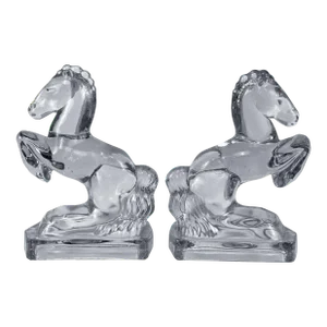 Vintage Art Deco Crystal Glass Rearing Horse Library Bookends - a Pair