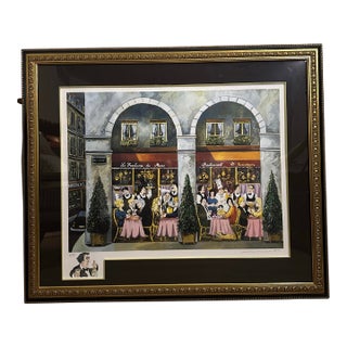 1990s Guy Buffet, Artist Proof “La Fontaine De Mars Paris” Limited Edition 38/50 Serigraph Art, 45” Framed, Rare For Sale
