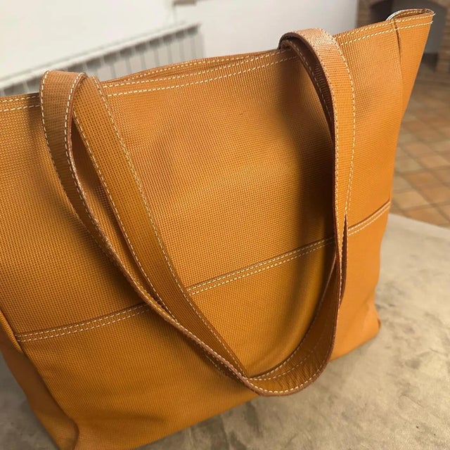 1990s Brown Leather and Fabric Tote Bag by Fendissime For Sale - Image 6 of 12