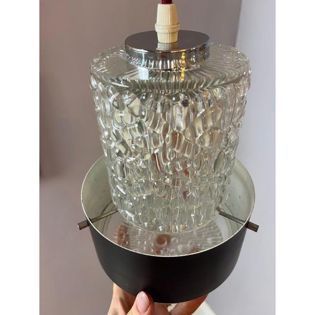 Metal Black Frosted Glass Pendant Lamp by Carl Fagerlund for Orrefors For Sale - Image 7 of 11