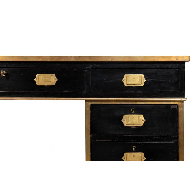 English Antique Campaign Ebonized Pedestal Desk, 19th Century For Sale - Image 10 of 18