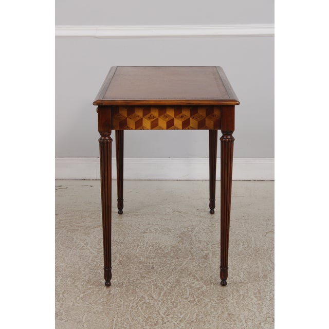 Theodore Alexander Attributed Marquetry Inlaid Leather Top Writing Desk For Sale - Image 16 of 17