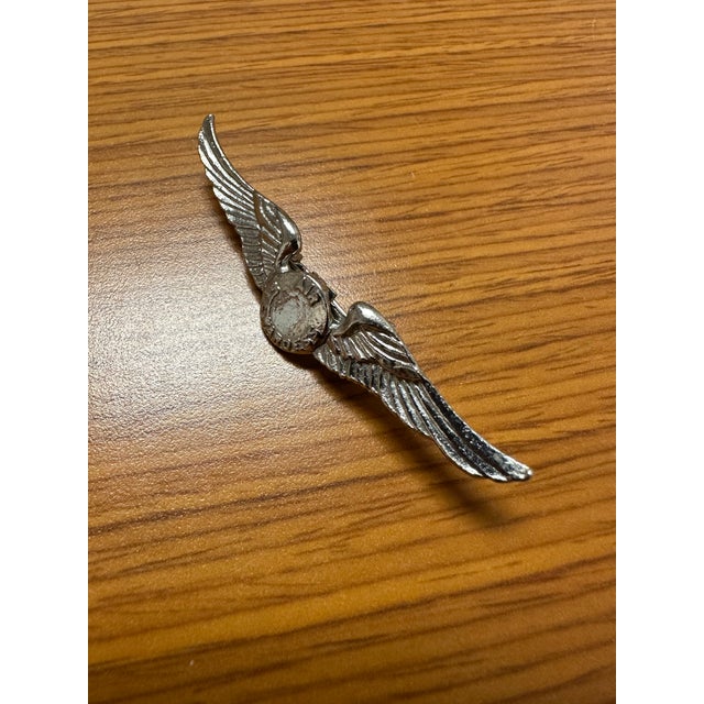 1990s Vintage Airlines Souvenir Air Stewardess Wings Silver Tone Brooch Pin For Sale - Image 5 of 8
