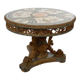 Pietra Dura Inlaid Marble Top Center Table For Sale
