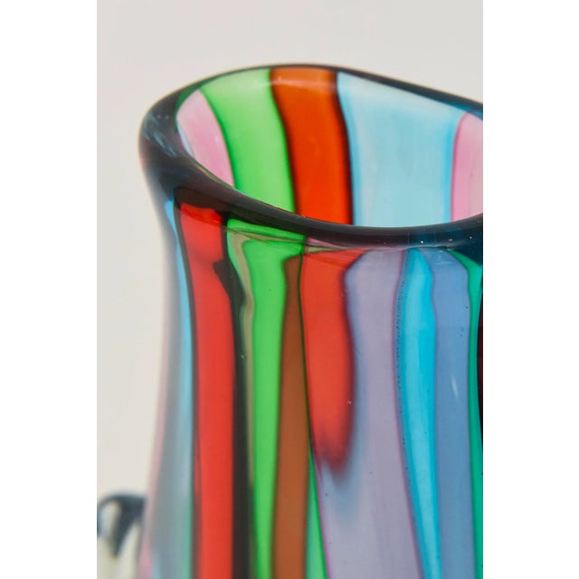 Vintage Signed Murano Striped Glass Pitcher or Object in Turquoise, Green, Pink, Red, Clear, Italy For Sale - Image 4 of 10