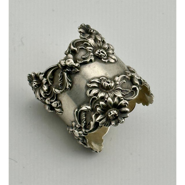 Outstanding Large Antique Fancy Art Nouveau Flower Design Sterling Silver Napkin Ring Dated 1903 For Sale - Image 13 of 18