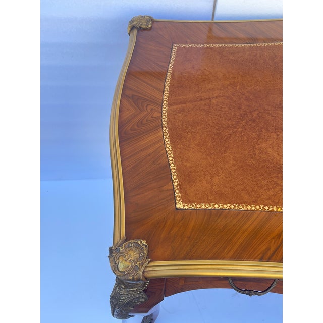 Brown 1920s Gorgeous French Louis XVI Style Marquetary Desk With Ormolu For Sale - Image 8 of 10