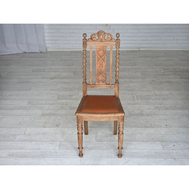 Danish Dining Chairs in Carved Oak and Leather, 1930s, Set of 4 For Sale - Image 14 of 18