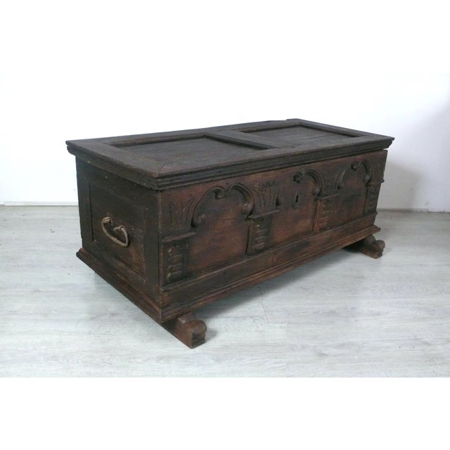 Purple Antique German Dark Oak Trunk For Sale - Image 8 of 14