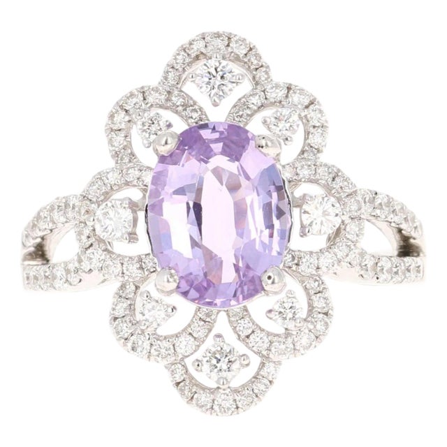 2.76 Carat Purple Sapphire Diamond 18 Karat White Gold Ring, Size 7 For Sale