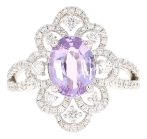 2.76 Carat Purple Sapphire Diamond 18 Karat White Gold Ring, Size 7