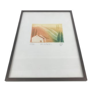 1990s Jos Karl Biersack Framed Color Landscape Cottage Etching Hand Signed Numbered For Sale