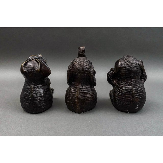 Mid 20th Century Maitland-Smith Vintage Speak, Hear, See No Evil Elephant Sculptures- Set of 3 For Sale - Image 5 of 9
