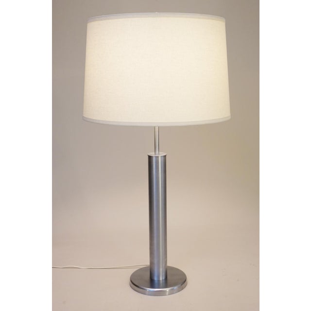 Walter Von Nessen 1950s Walter Von Nessen Streamline Mid Modern Brush Stainless Steel Table Lamp For Sale - Image 4 of 9