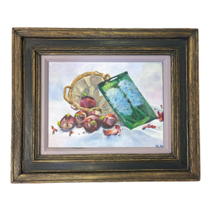 Original Framed and Signed Painting on Canvas of 'Hyacinth Bulbs in a Basket'
