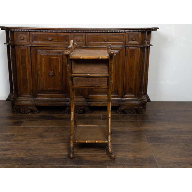 English 1900 Bamboo Side Table with Chinoiserie Decor and Rattan Accents For Sale - Image 9 of 12