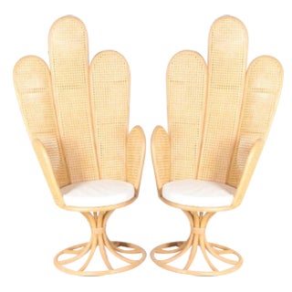 Set of Large Rattan and Cane Chairs, 1990s For Sale