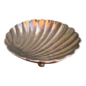 Vintage Brass Sea Shell Footed Trinket Dish — Hollywood Regency Coastal Decor
