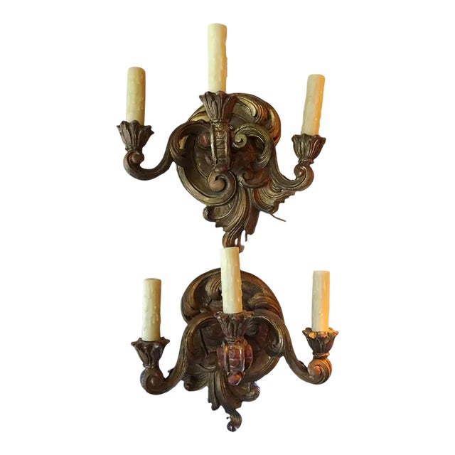 19th Century Italian Giltwood Sconces, a Pair For Sale