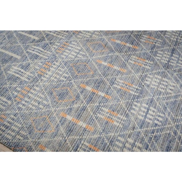 2020s 6x9 Blue Hand-Knotted Wool Diamond Lattice Geometric Modern Carpet Rug For Sale - Image 5 of 10