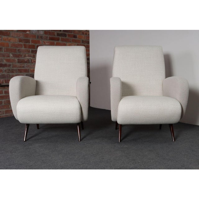 1950s Pair of Italian Walnut and Gray and White Tweed Club Chairs After Marco Zanuso For Sale - Image 5 of 18