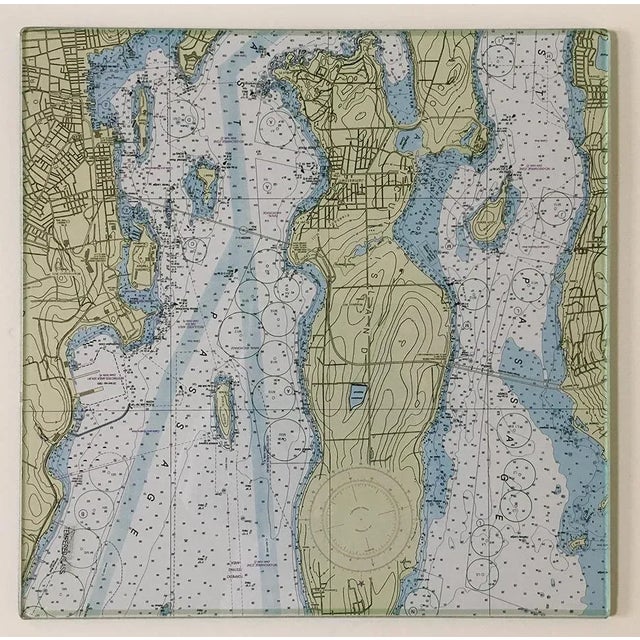 Set of 2 large glass nautical chart tiles. 2 different 13.25 inch square tempered glass tiles can be used for multiple...