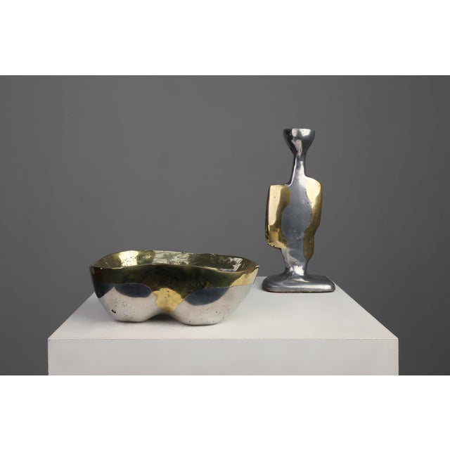 Candleholder and Bowl in Aluminum and Brass from David Marshall, United Kingdom, 1970s, Set of 2 For Sale - Image 11 of 13