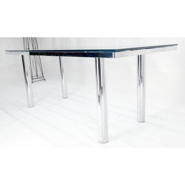 Tobia Scarpa Chrome Base Rectangle Glass Top 4 Cylinder legs Dining Table Mint! For Sale - Image 11 of 12