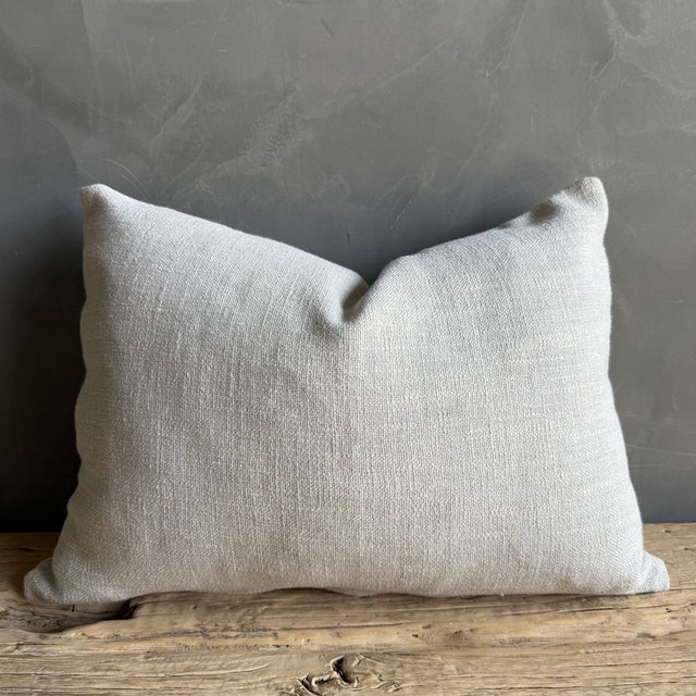 Mid-Century Modern Otis Linen Snow Lumbar Pillow With Down Insert For Sale - Image 3 of 6