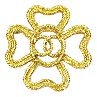 Chanel Vintage Gold Plated Rope Cross CC Brooch For Sale