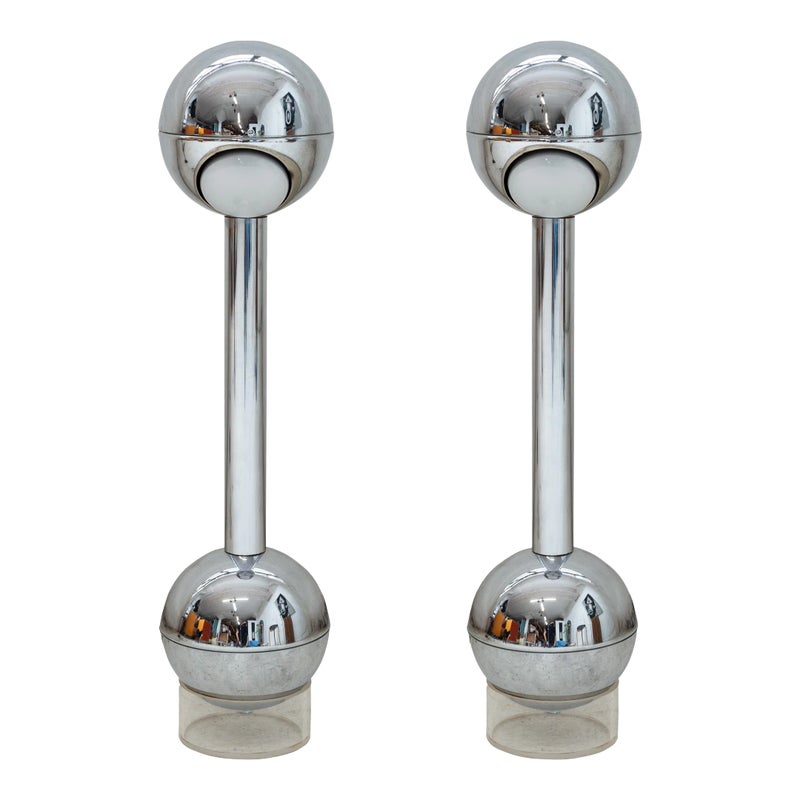 Pair Of Chrome John Mascheroni Barbell Lamps